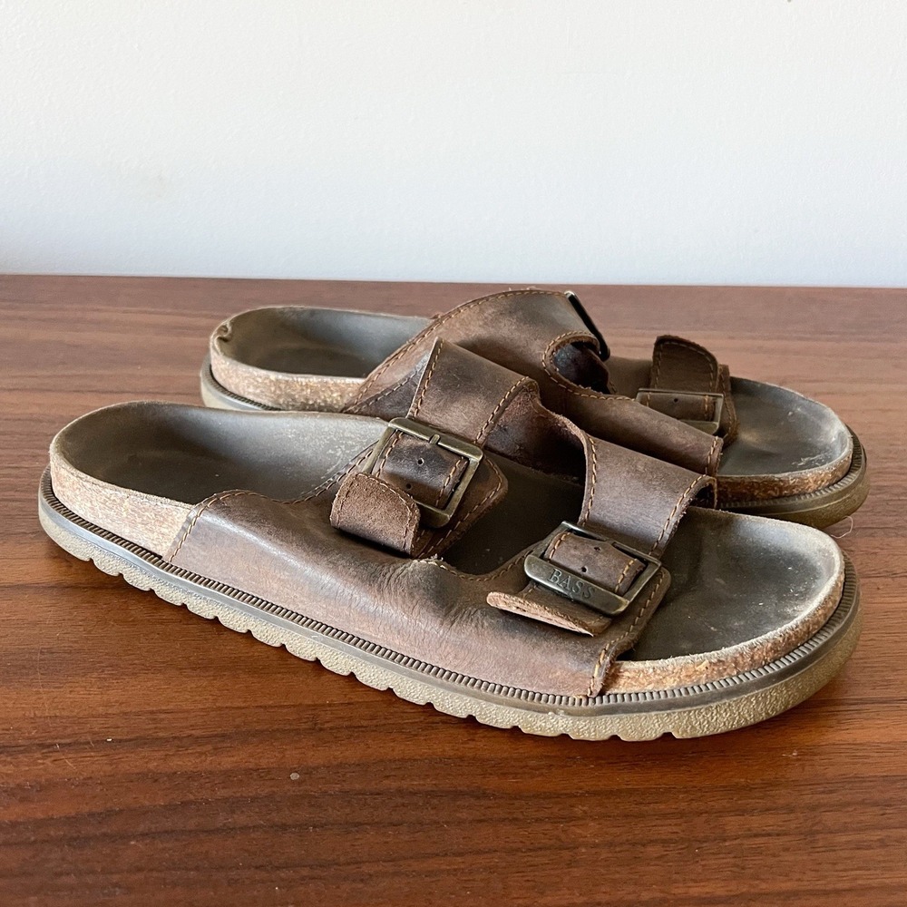 G.H. Bass Leather Double Buckle Sandals Brown Slide Comfort Italy Men's 12